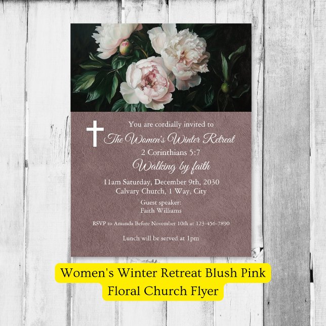 Women's Winter Retreat Blush Pink Floral Church Flyer (Women's Winter Retreat Blush Pink Floral Church Flyer)