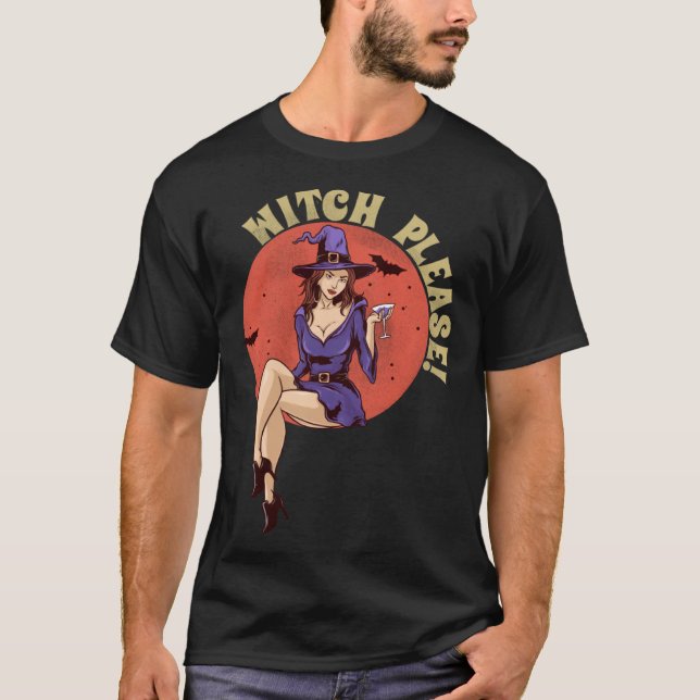Womens  Witch Please Hat Halloween  Graphic Tees (Front)