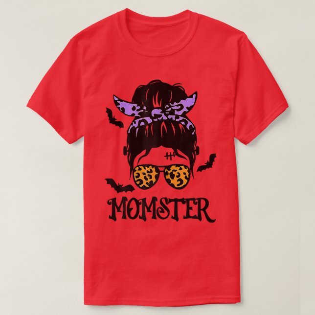 Womens Women Leopard Sunglasses Momster Messy Bun  T-Shirt (Design Front)