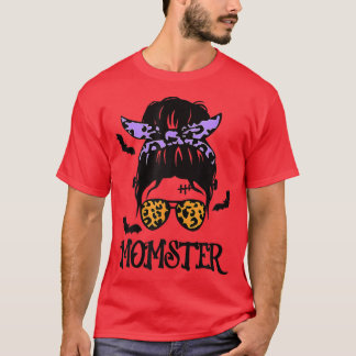 Womens Women Leopard Sunglasses Momster Messy Bun  T-Shirt
