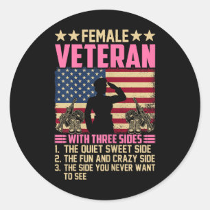 Womens Women Veteran Soldier Proud Female Veteran Classic Round Sticker
