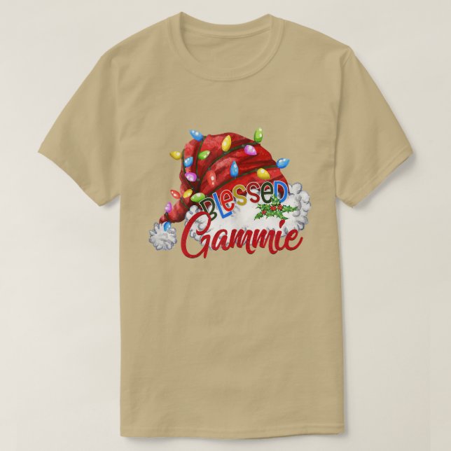 Womens Womens Blessed Gammie Santa Hat  Xmas Light T-Shirt (Design Front)