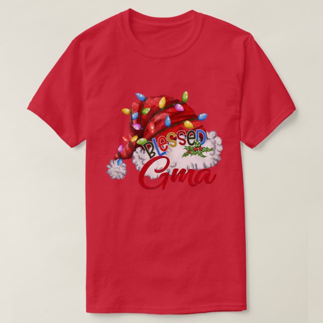 Womens Womens Blessed Gma Santa Hat  Xmas Light  T-Shirt (Design Front)