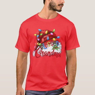 Womens Womens Blessed Grandma Santa Hat  Christmas T-Shirt