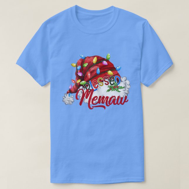 Womens Womens Blessed Memaw Santa Hat  Xmas Light8 T-Shirt (Design Front)