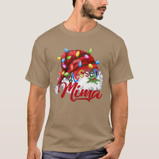 Womens Womens Blessed Mima Santa Hat Xmas Light T-Shirt
