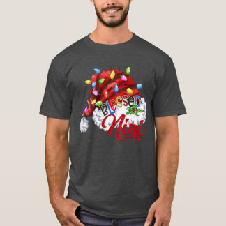 Womens Womens Blessed Nini Santa Hat Xmas Light T-Shirt