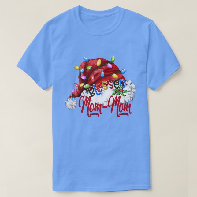 Womens Womens Blessed  Santa Hat  Xmas Light  T-Shirt (Design Front)