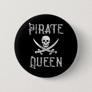 Womens Womens Vintage Pirate Queen - Skull Swords Button