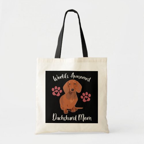 Womens WORLDS AWESOMEST DACHSHUND MOM Dog Lover Tote Bag