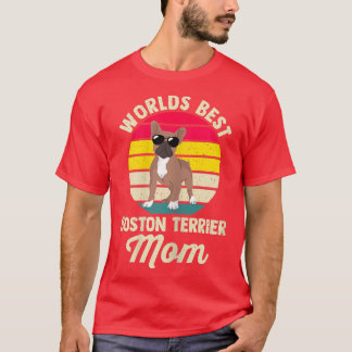 Womens World's Best Boston Terrier Mom Border Coll T-Shirt
