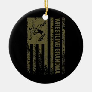 Womens Wrestling Grandma Vintage American Flag Ceramic Ornament