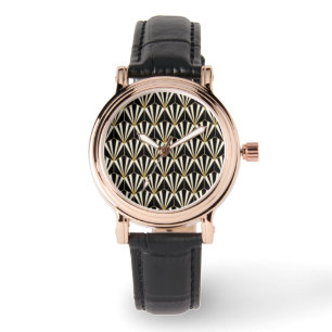 Women's Wrist Watches - Art Deco Fan Design B/W/G