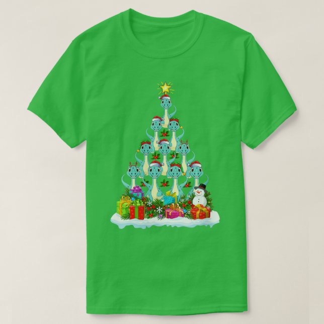 Womens Xmas Lights Funny Santa Brontosaurus Dinosa T-Shirt (Design Front)