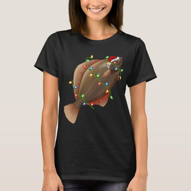 Womens Xmas Lights Santa Hat Flounder Fish Christm T-Shirt (Front)