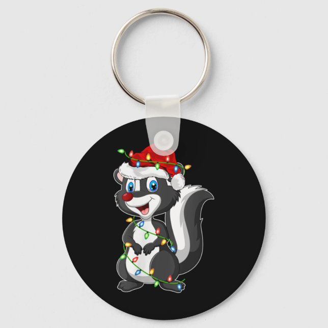 Womens Xmas Lights Santa Hat Skunk Christmas V Nec Keychain (Front)