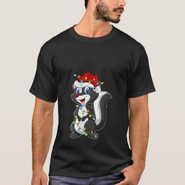Womens Xmas Lights Santa Hat Skunk Christmas V Nec T-Shirt (Front)