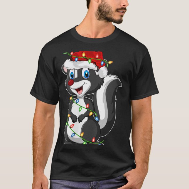 Womens Xmas Lights Santa Hat Skunk Christmas V Nec T-Shirt (Front)