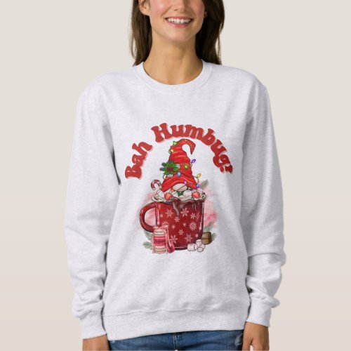 Womens Xmas Sweatshirt Gnome Coffee Bah Humbug