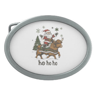 Womens Xmas Tree Lighting Santa Riding Highland Co Belt Buckle