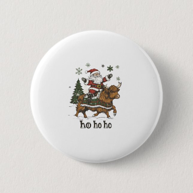 Womens Xmas Tree Lighting Santa Riding Highland Co Button (Front)