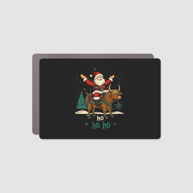 Womens Xmas Tree Lighting Santa Riding Highland Co Car Magnet (Front)