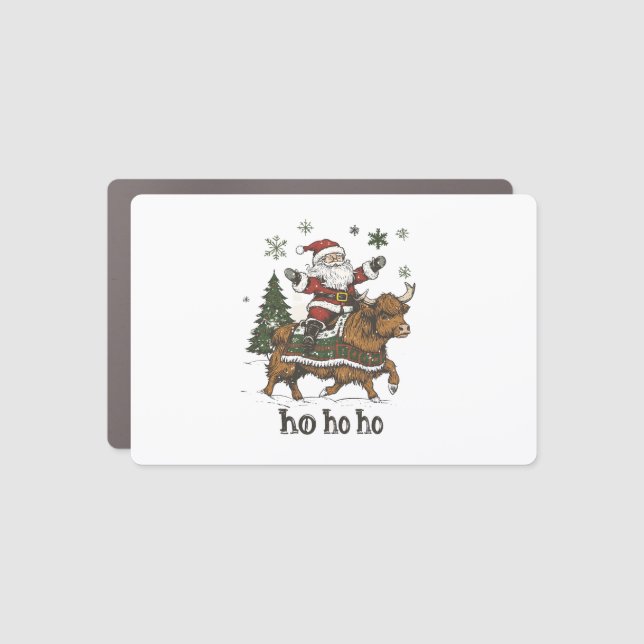 Womens Xmas Tree Lighting Santa Riding Highland Co Car Magnet (Front)