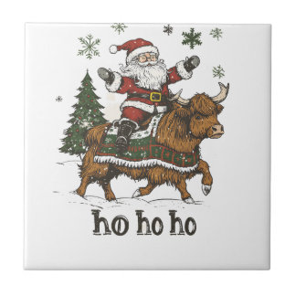 Womens Xmas Tree Lighting Santa Riding Highland Co Ceramic Tile