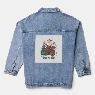 Womens Xmas Tree Lighting Santa Riding Highland Co Denim Jacket