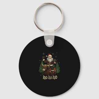 Womens Xmas Tree Lighting Santa Riding Highland Co Keychain