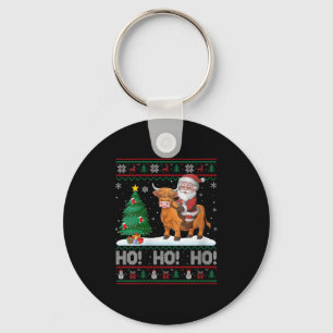 Womens Xmas Tree Lighting Santa Riding Highland Co Keychain