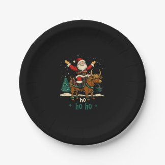 Womens Xmas Tree Lighting Santa Riding Highland Co Paper Plates
