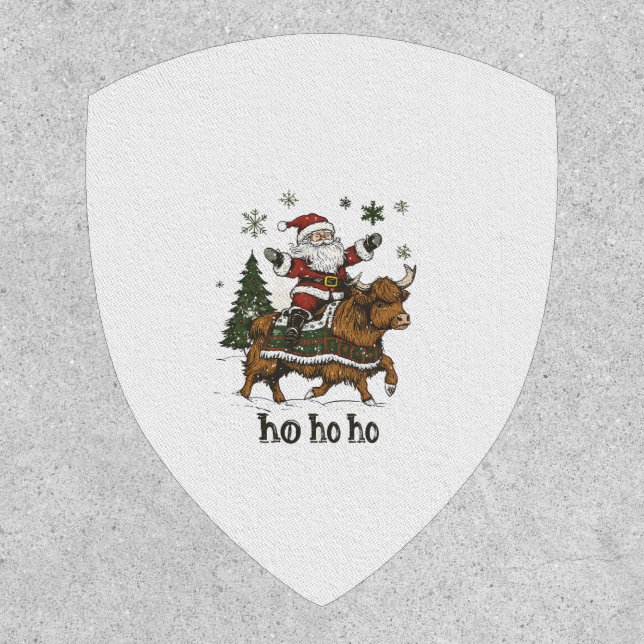 Womens Xmas Tree Lighting Santa Riding Highland Co Patch (Front)