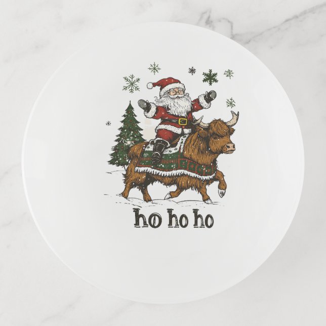 Womens Xmas Tree Lighting Santa Riding Highland Co Trinket Tray (Front)