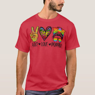 Womens XQmR Peace Love Poppin Leopard Messy Bun Mo T-Shirt