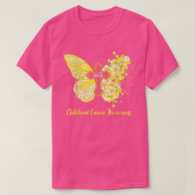 Womens Yellow Butterfly Faith Childhood Cancer Awa T-Shirt (Design Front)