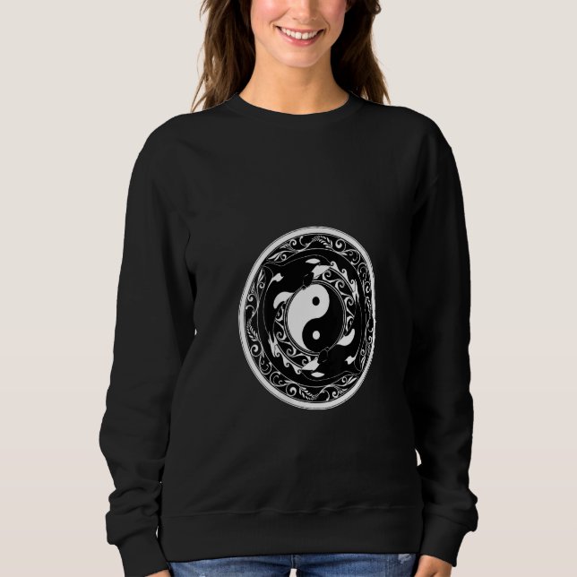 Womens Yin Yang Orcas V Neck Sweatshirt (Front)