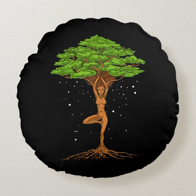 Womens Yoga Tree Of Life Round Pillow (Front)