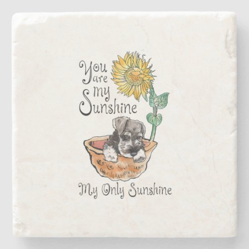 Womens You Are My Sunshine Schnauzer Sunflower Stone Coaster