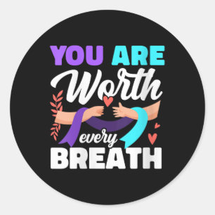Womens You Are Worth Every Breath Depression Aware Classic Round Sticker