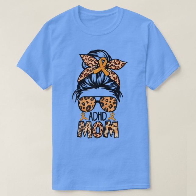 Womens Z4d4 Messy Bun Mom Orange Ribbon ADHD Aware T-Shirt (Design Front)