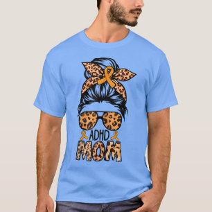 Womens Z4d4 Messy Bun Mom Orange Ribbon ADHD Aware T-Shirt