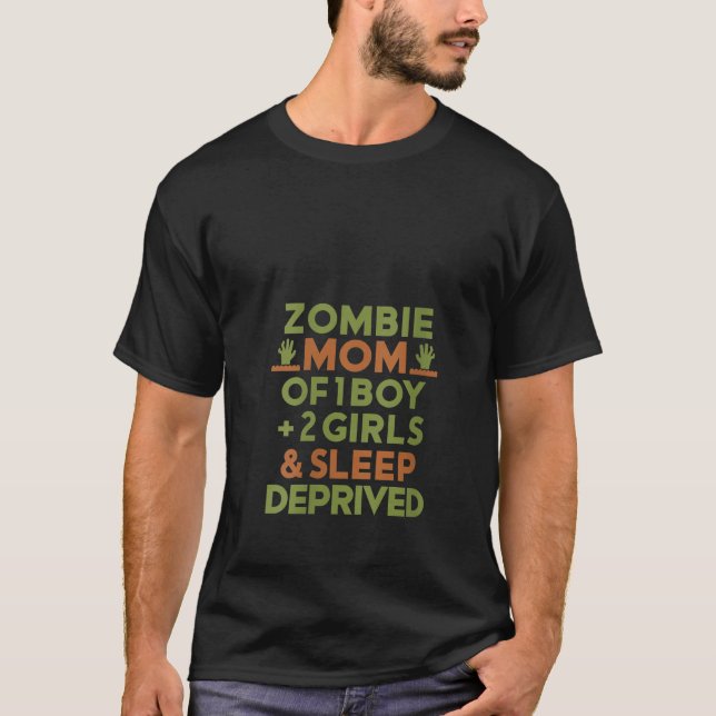 Womens Zombie Mom Boy 2 Girl Sleep Deprived Hallow T-Shirt (Front)