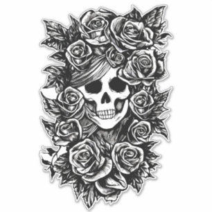 Womman Skull Roses Goth Original ink drawing Art  Sticker