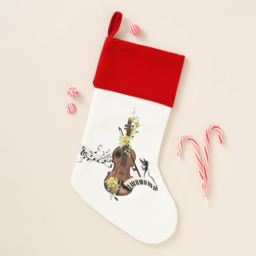 Wondeful violin with piano and flowers  christmas stocking