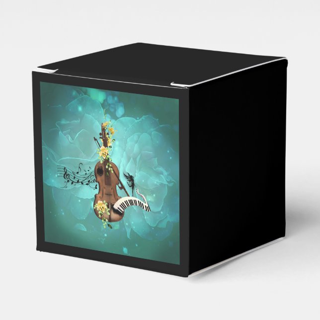 Wondeful violin with piano and flowers favor boxes (Front Side)