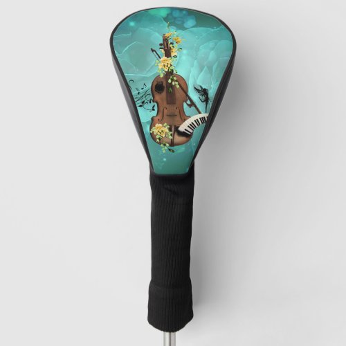 Wondeful violin with piano and flowers golf head cover