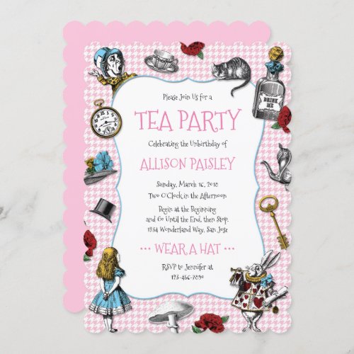 Wondeland Party Pink Houndstooth Invitation