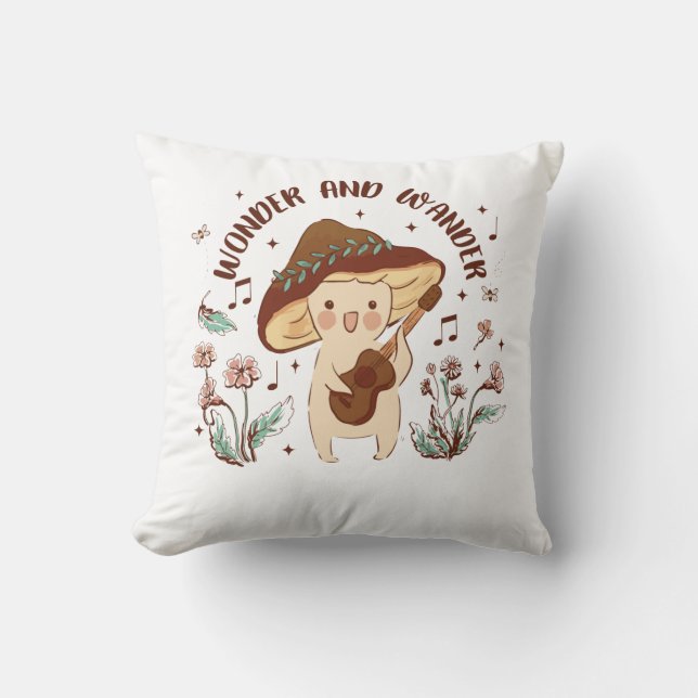 Wonder and Wander Singing Mushroom Fairy Throw Pillow (Front)