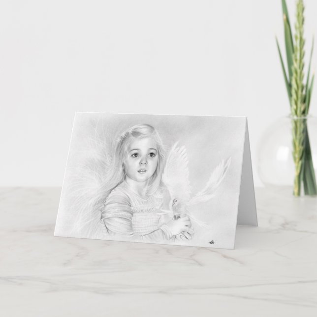 Wonder Little Angel Girl with white Dove Holiday Card (Front)